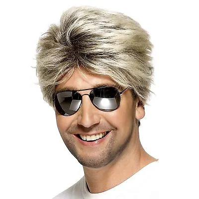 Mens George Wig 80s Michael Street Blonde Brown 1980s Wham Fancy Dress Stag Xmas • £13.79