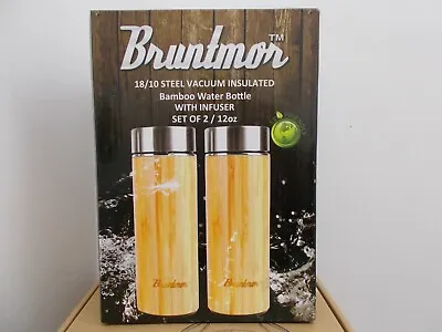 $26.89 • Buy Bruntmor Bamboo Steel Vacuum Insulated 12oz Set Of 2 Water Bottle W/ Infuser