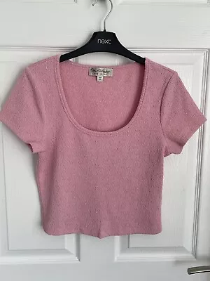 Ladies Pink MISS SELFRIDGE Short Sleeve Cropped Crinkle Stretch Top - Size 12 • $6.10