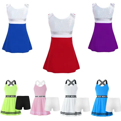 Kids Girls Cheerleading Fancy Dresses Costume Uniform Sports Dress With Shorts • £4.50