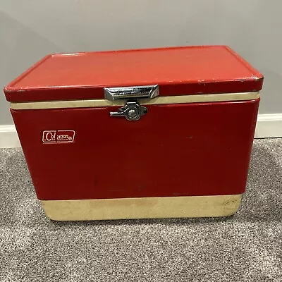 Vintage  Red Mini Cooler Coleman 68 Dual Metal Bottle Openers 18”x11”x13” USA • $95