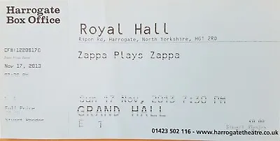 Unused Zappa Plays Zappa Concert Ticket EX Condition Frank Zappa Dweezil Zappa • £2