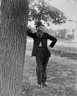 ANTIQUE GLASS PHOTO NEGATIVE - Man With Bushy Beard Monocle And Derby Hat • $60