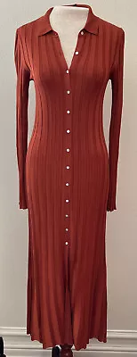 $45 • Buy NWT New ZARA Maxi Sweater Dress Knit M Long Sleeves Brick Colour “burnt Sienna”