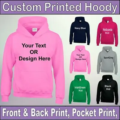 Personalised Hoody Kids Custom Printed Hoodie Event Stag Hen Party Logo Workwear • £16.49