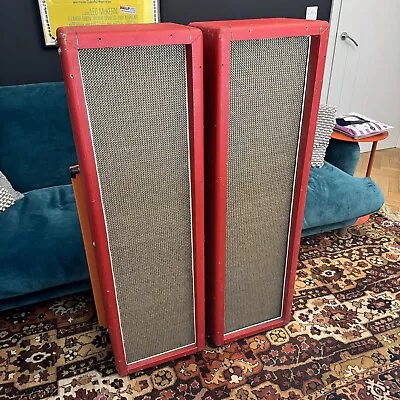 Pair 2x Vintage 1960s Marshall 4x10 Custom Red Guitar Amplifier Speaker Columns • £1895