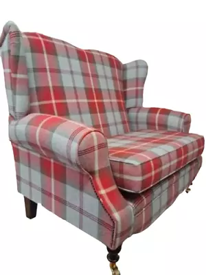 Wing Back Queen Anne Cottage Two Seat Sofa In Balmoral Cherry Tartan Fabric • £819