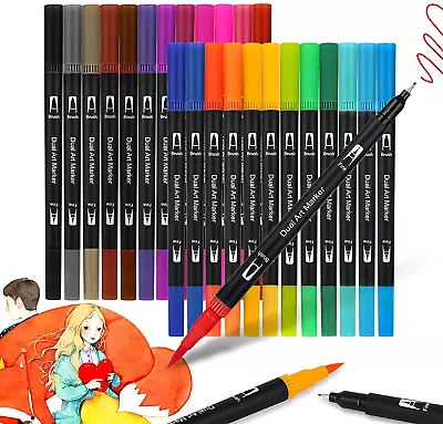 £7.31 • Buy Dual Tip Brush Pens,JYUYNY 24 Colours Felt Tip Pens,Watercolour Brush Pen Felt