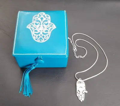 Hand Of Fatima Pendant On Silver Necklace & Hamsa Jewellery Trinket Tassel Box • £10.99