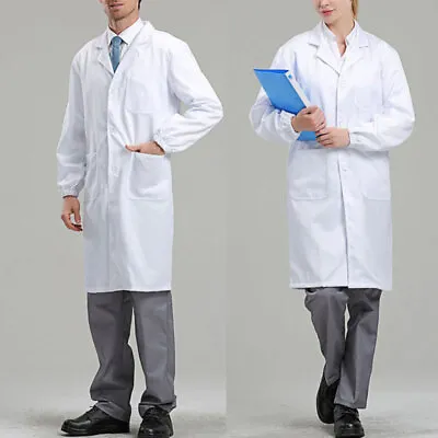 Mens Womens White Lab Coat Doctor Clinic Healthcare Long Sleeve Industry Uniform • £10.07