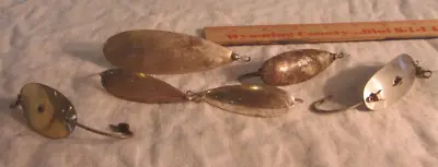 Vintage Lot Of 6  Fishing Lures Spoons Silver JOHNSONS MILLER SILVER MINNOW • $20