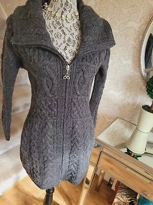 Aran Crafts Grey Pure Wool Cardigan Size S UK8/10 • £25