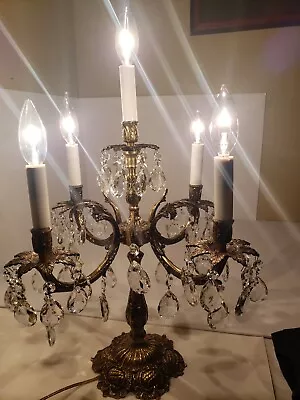 Vintage 5 ARM Spanish Candelabra 19 Tall 7in Base With 54 Crystals  • $299.99