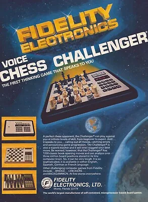 1979 Fidelity Electronics Voice Chess Challenge Print Ad Space Earth Computer • $8.99