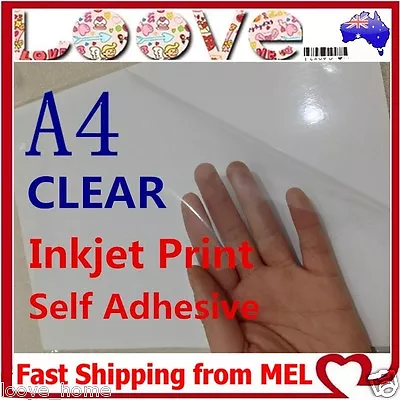 $11.99 • Buy 10x A4 Transparent Clear Glossy Self Adhesive Sticker Paper Label Inkjet Printer