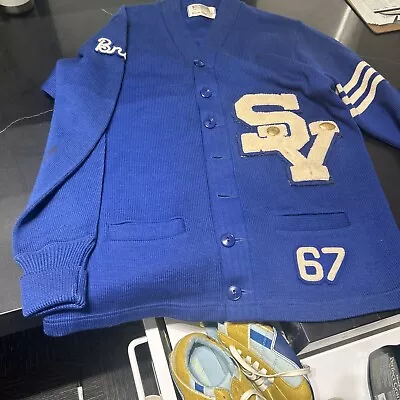 Vintage Royal Blue Letterman Sweater  • $45