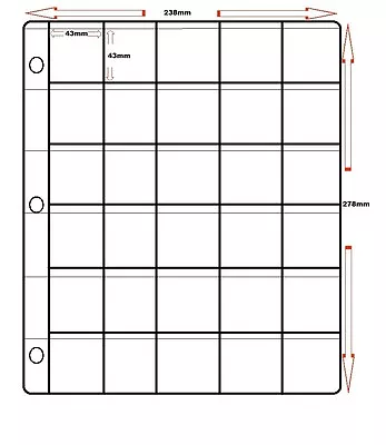 5 CLASSIC COIN ALBUM SLEEVES 30 POCKETS 1.75  X 1.75  FOR 3 RING CLASSIC ALBUM • £7.25