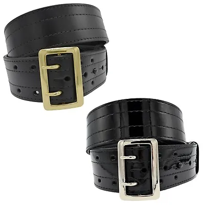 Sam Browne Police Duty Belt Perfect Fit 4 Row Stitch Black Leather Size 28-60 • $73.02