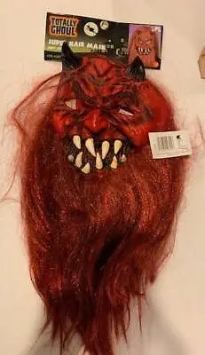 Red Devil Ghoul Adult Vinyl Mask With Long Hair Men Teen Ages 8+ Halloween • $19.99