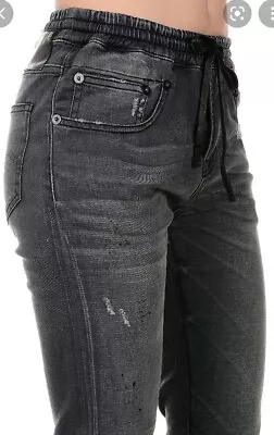  R13 Boy Skinny Jogger Jeans Paint Sprayed Drawstring Sz XS Made In Italy • £64.28