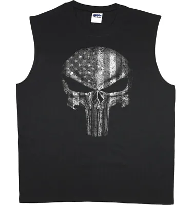 American Flag Skull Mens Sleeveless T-shirt Muscle Tee Graphic Tees Clothing • $12.95