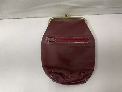 Vintage Buxton Coin Purse Burgundy Leather Kiss-Lock Framed Oval 80’s • $11.89