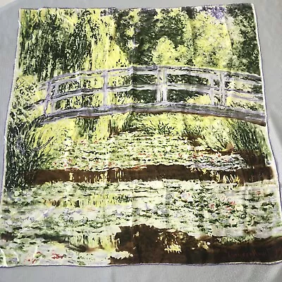 Claude Monet Silk Scarf Square 33” ￼Bridge Pond Water Lilies Impressionism • $16.38