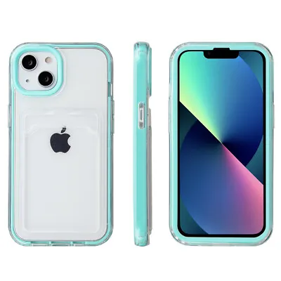 For IPhone 15 14 13 12 11 Pro Max XS 7 8 Clear Case Card Holder Shockproof Cover • $10.99