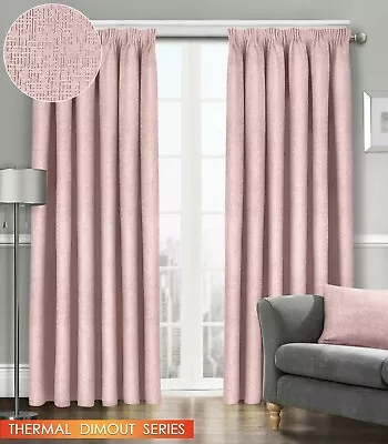 Thermal Pencil Pleat Curtains Westwood Textured Semi Plain Dim Out Ready Made • £3.95