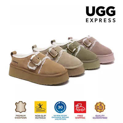 EVERAU® UGG Slipper Women Sheepskin Wool Adjustable Buckle Ankle Platform Tobias • $90
