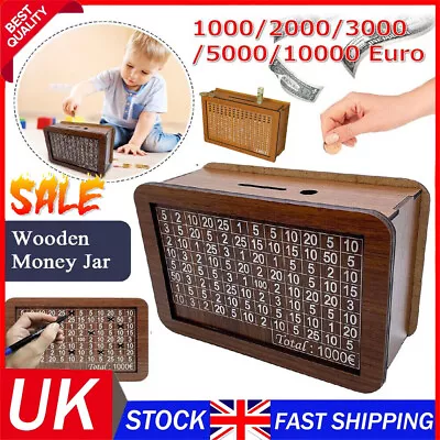 Wooden Money Box With Counter Money Piggy Bank Cash Coin Saving Box With Pen • £11.60