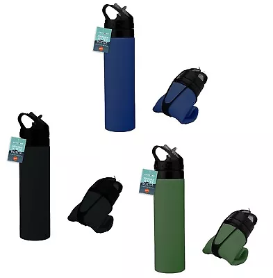 600ml Collapsible Silicone Water Bottle Sports Travel Hiking Outdoor Run Camping • £6.49