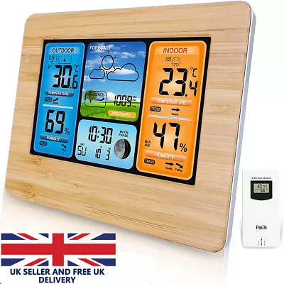 Wireless Weather Station Digital LCD Clock Calendar Thermometer Indoor & Outdoor • £27.90
