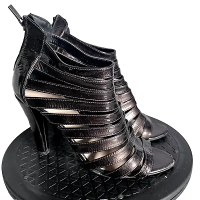 Colin Stuart Heels Open Toe Cage Strap Shoes PU Patent Leather Brown Sandal Sz 9 • $18.88