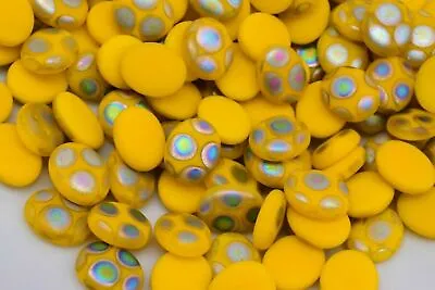 10 Glass Iridescent Yellow Oval Cabochon Peacock Eye 8 X 10mm Vintage • $4.99