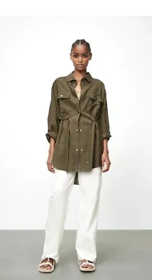 $24.40 • Buy Zara Safari Utility Khaki Green Shirt Jacket M Gold Buttons
