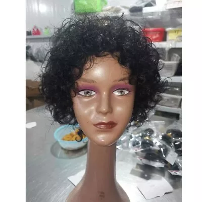 1b# Black Color Curly Brazilian Human Hair Wig Short Pixie Cut Machine Made Wig • $19.90