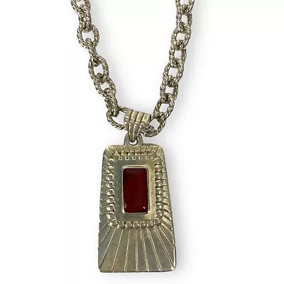 Vintage Sterling Silver Mexico HOB Red Stone Pendant Necklace With SS Chain A14Q • $120