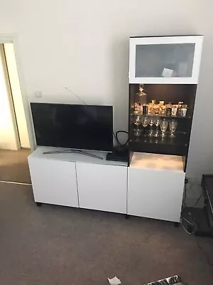 IKEA Cupboard With Attcahed Sideboard For TV Used White And Black • £100