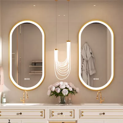 Large Front-lit Wall Bathroom Mirrors With Gold Frame Anti-fog HD Vanity Mirror • $139.91