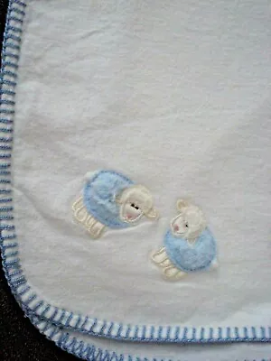 3 Marthas Receiving Blanket White Blue Trim Fluffy Sheep  • $18.99