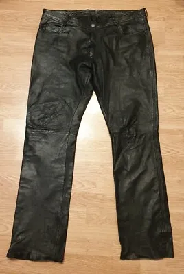 Highway 1 Black Leather Motorcycle Trousers Biker Jeans Men's Size 60  • £34.99