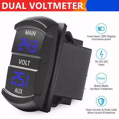 Dual Battery Monitor Volt Meter Gauge Voltage Blue LED Digital Socket DC 12V 24V • £10.07