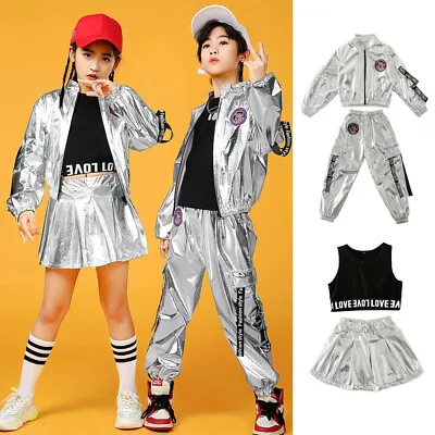 Girls Street Dance Wear Sequins Costume Boys Jazz Hip Hop Performance Show • £10.89