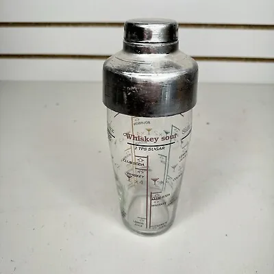 VTG Glass Cocktail Shaker Arcoroc France Barware W/ 5 Recipes Martini Manhattan • $28