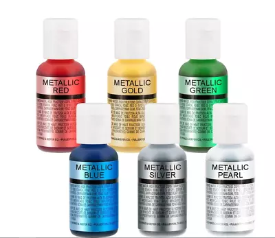 20mL Chefmaster Airbrush Metallic Food Colours Cake Edible Colouring - 6 Colours • $5.99