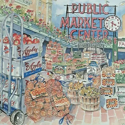 SEATTLE Pike Place Market Watercolor Print SARAH CLEMENTSON YAEGER #146/2000 '01 • $30