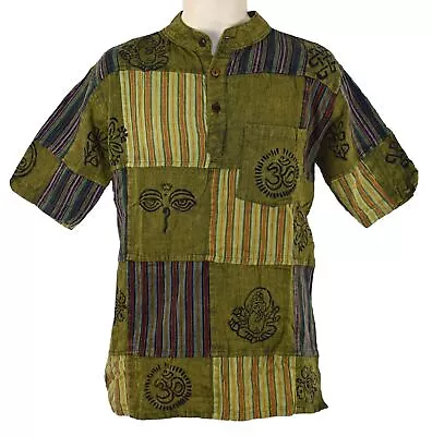 New Fair Trade Collarless Printed Patchwork Shirt M L XL 2XL Hippy Boho Hippie • £20.89