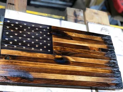 Solid Wooden Flag Distressed American Mini Rustic Charred Wood American Flag • $89