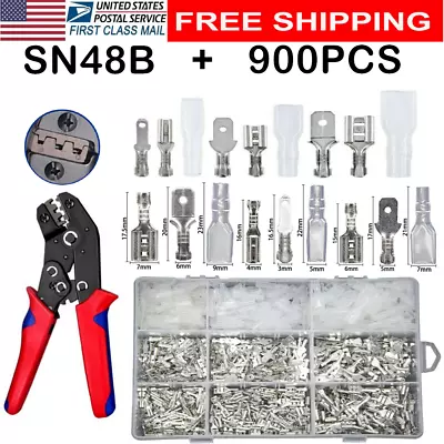 900Pcs Spade Terminal Wire Crimp Connectors Set Kit SN-48B Crimping Tool Piler • $36.58